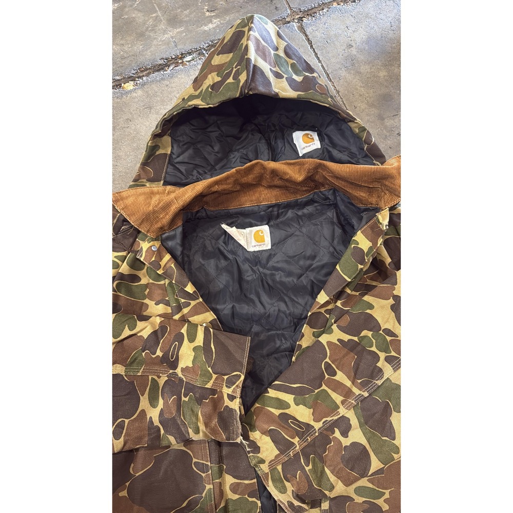 Vntg 1988 Carhartt Camo Duck Quilted Lined Chore Barn Coat Jacket Men's Large
